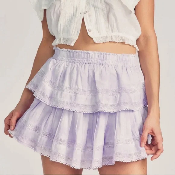 LoveShackFancy Purple Ruffle Mini Skirt